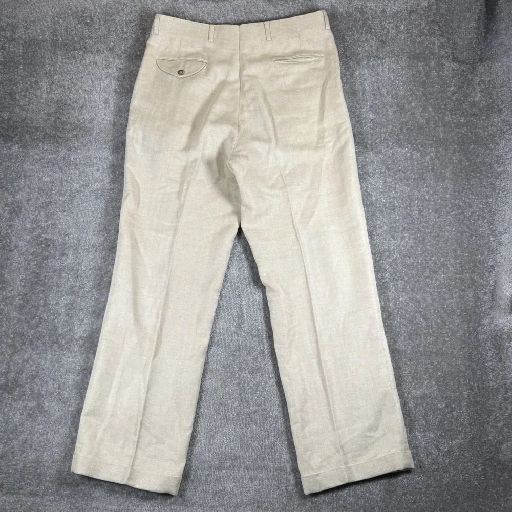 Vintage Jos A Bank Pants Men's 34x31 Beige Wool Blend Double Pleated Cuffed